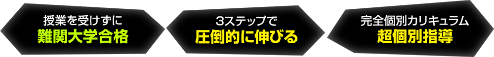 授業を受けずに難関大学合格 3ステップで圧倒的に伸びる 完全個別カリキュラム超個別指導